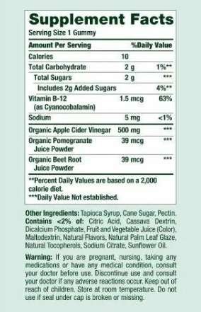 Información Vinagre manzana 500mg 60 gomas