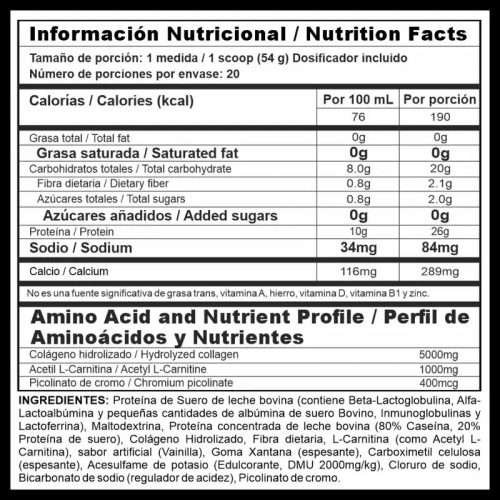 Información Nutricional Biprol ite 2.4 lb - Proscience