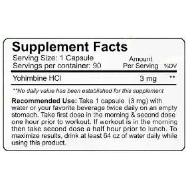 Información Nutricional Yohimbine HCL 3mg 90 Capsulas