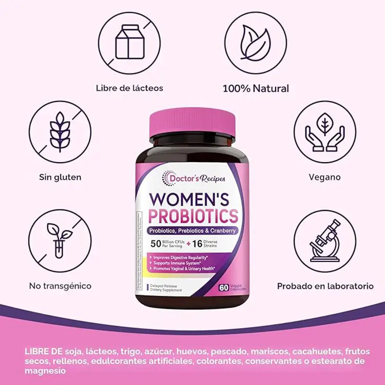 Doctor's Recipes Women's Probiotics 60 vCaps - Imagen 3